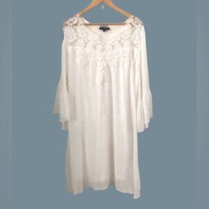 J Glee wht gauze lined drss w crochet lace nk & bell slvs SZ 1X cottagecore